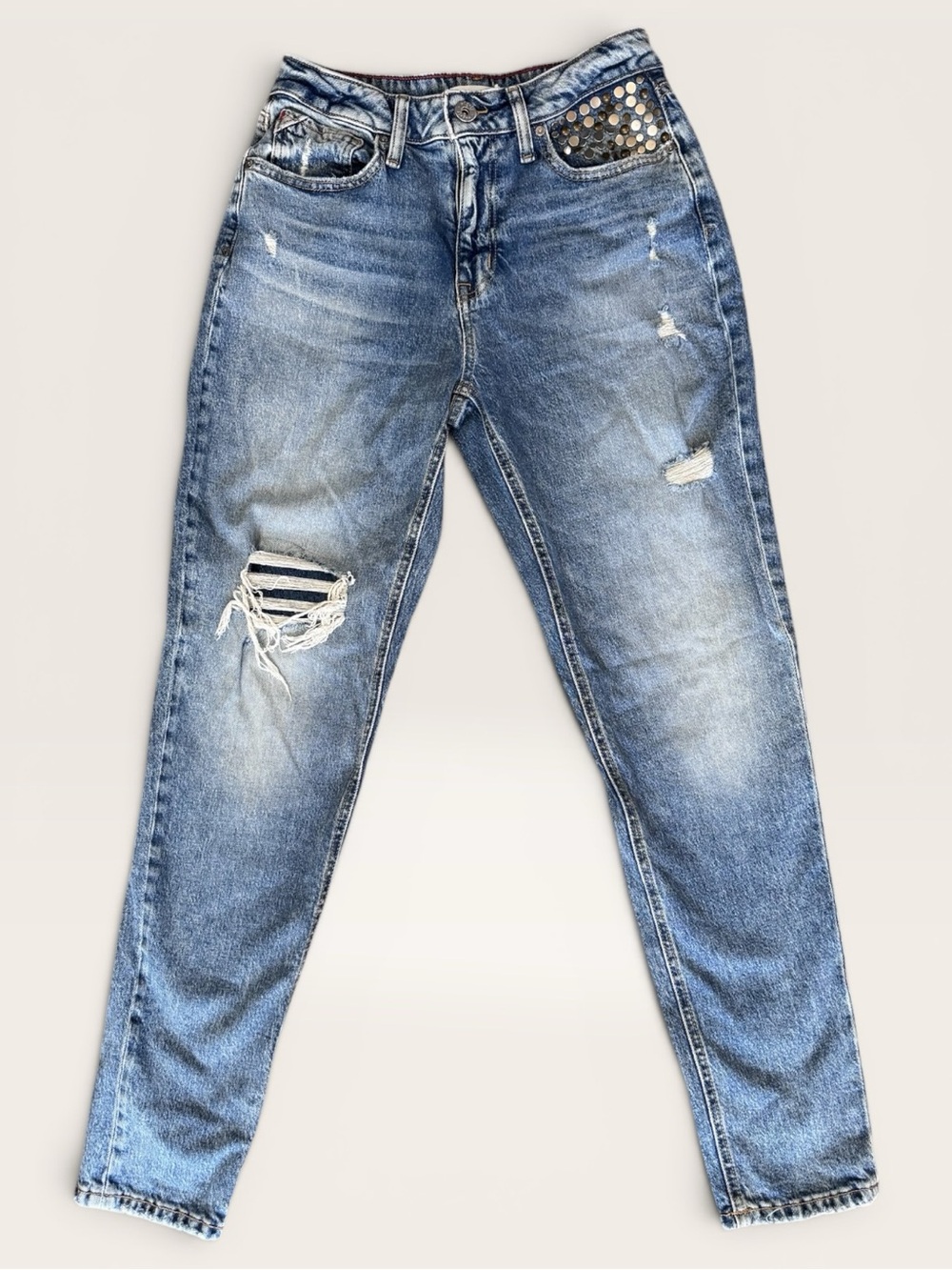 Edgely Distressed Studded High Rise Skinny Jeans Women’s 6 Long